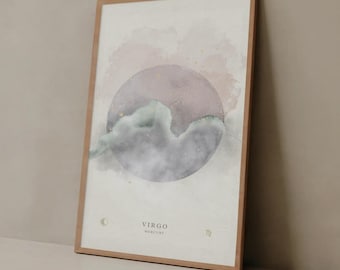 Virgo Zodiac Print: Celestial Watercolor Astrology Art
