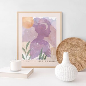 Decorazione murale con il segno zodiacale del Sagittario / Stampa botanica selvatica del Sagittario / Decorazione con il segno di fuoco per sognatori e operatori