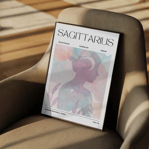 Boho bunte Sternzeichen Art Print, weibliche Astrologie Wandkunst mit Symbolen, wählen Sie Aries to Pisces Print