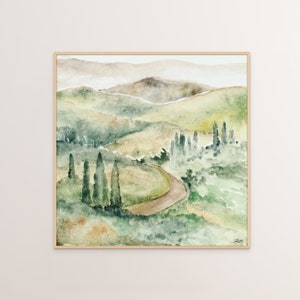 Italian Landscape Painting, Vintage European Countryside Print, Tuscany Wall Art, Rustic Villa Decor