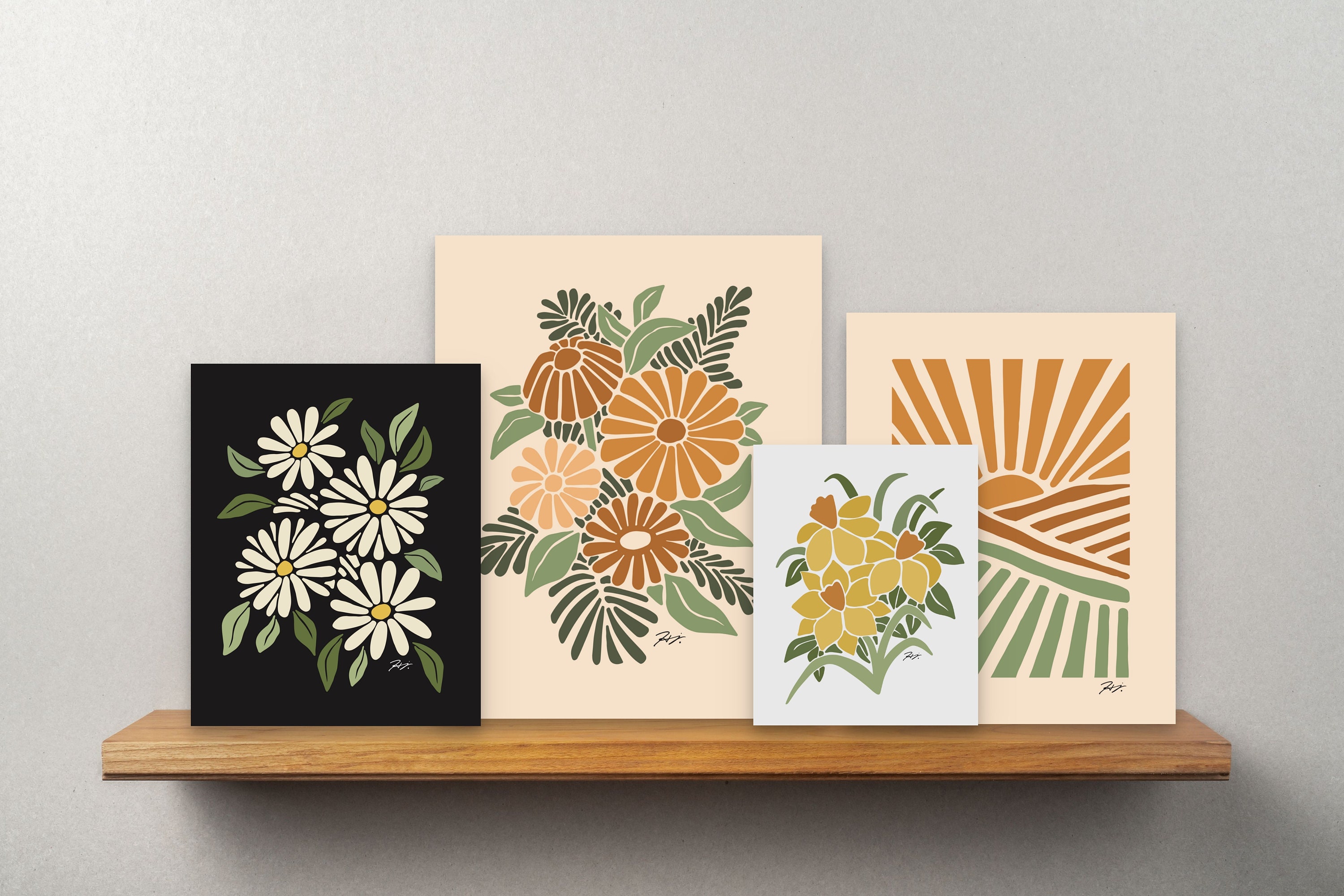 Daisy Art Print: Boho Floral Wall Decor, April Birth Flower - Etsy