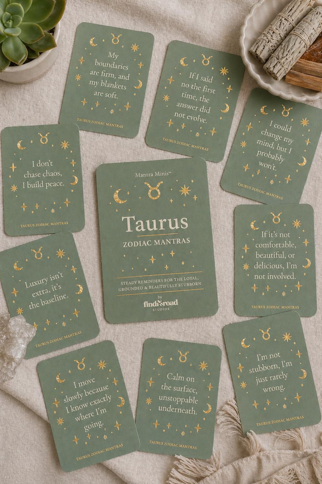 Taurus Sign Card Taurus Zodiac Mantra Cards – Affirmation Deck, Astrology Gift, Earth ...
