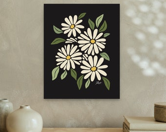 Daisy Boho Blumen Kunstdruck, April Geburt Blumen Kunst, Blumen Wanddekor, Blumen Blatt Dekor Wandkunst