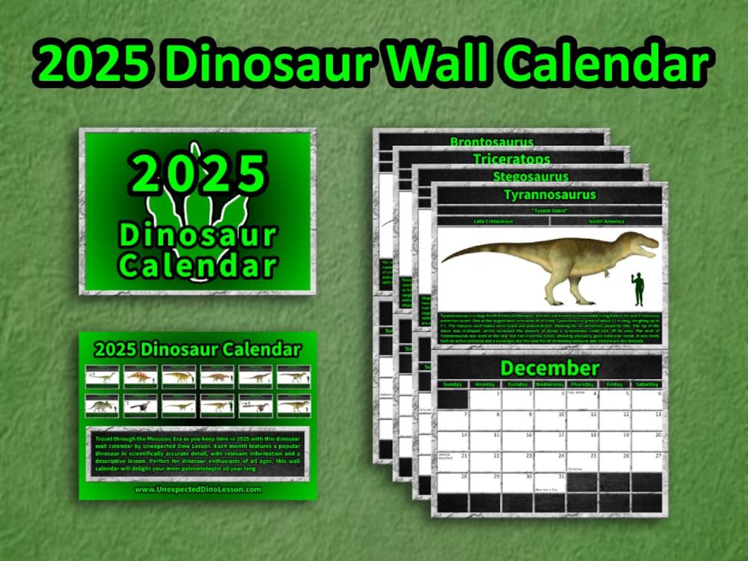 2025 Dinosaur Wall Calendar Etsy