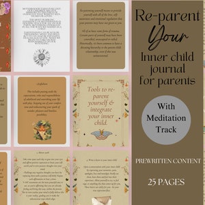 Reparenting Curación del niño interior Trauma infantil Diario de apego Impulsa la autocuración Salud mental Reparent Healing Workbook Meditación