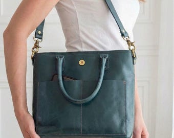 Handmade Genuine Leather Tote Bag – Women's Shoulder Crossbody Work Bag