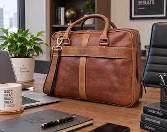 Borsa per laptop in pelle personalizzata, borsa da lavoro in pelle con scomparti, valigetta personalizzata per uomo e donna, borsa professionale da lavoro