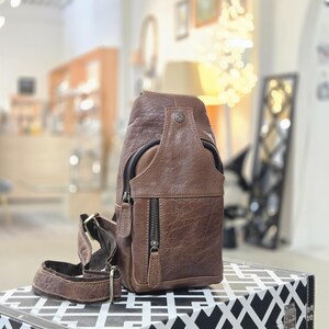 Handcrafted Bison Leather Light brown Crossbody Bag: Full-Grain bison Sling, Christmas gift for him Light Brown Bison