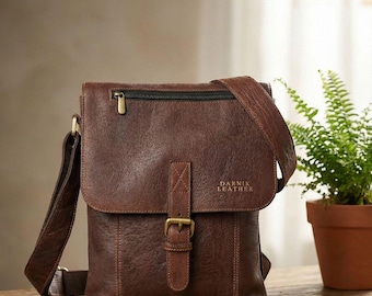Leather Sling Bag, Bison Brown Crossbody, Medium Everyday Bag