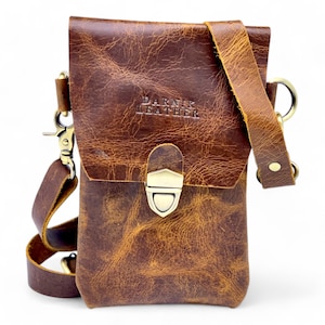 Bolso para teléfono de piel de búfalo, bolso bandolera pequeño, bolso bandolera de piel de búfalo auténtica, cartera minimalista de piel para teléfono, bolso de hombro de piel