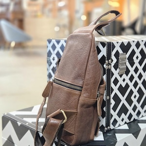 Handcrafted Bison Leather Light brown Crossbody Bag: Full-Grain bison Sling, Christmas gift for him image 7