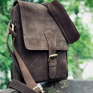 Handmade Brown Leather Crossbody Bag: Slim Cowhide Messenger Satchel