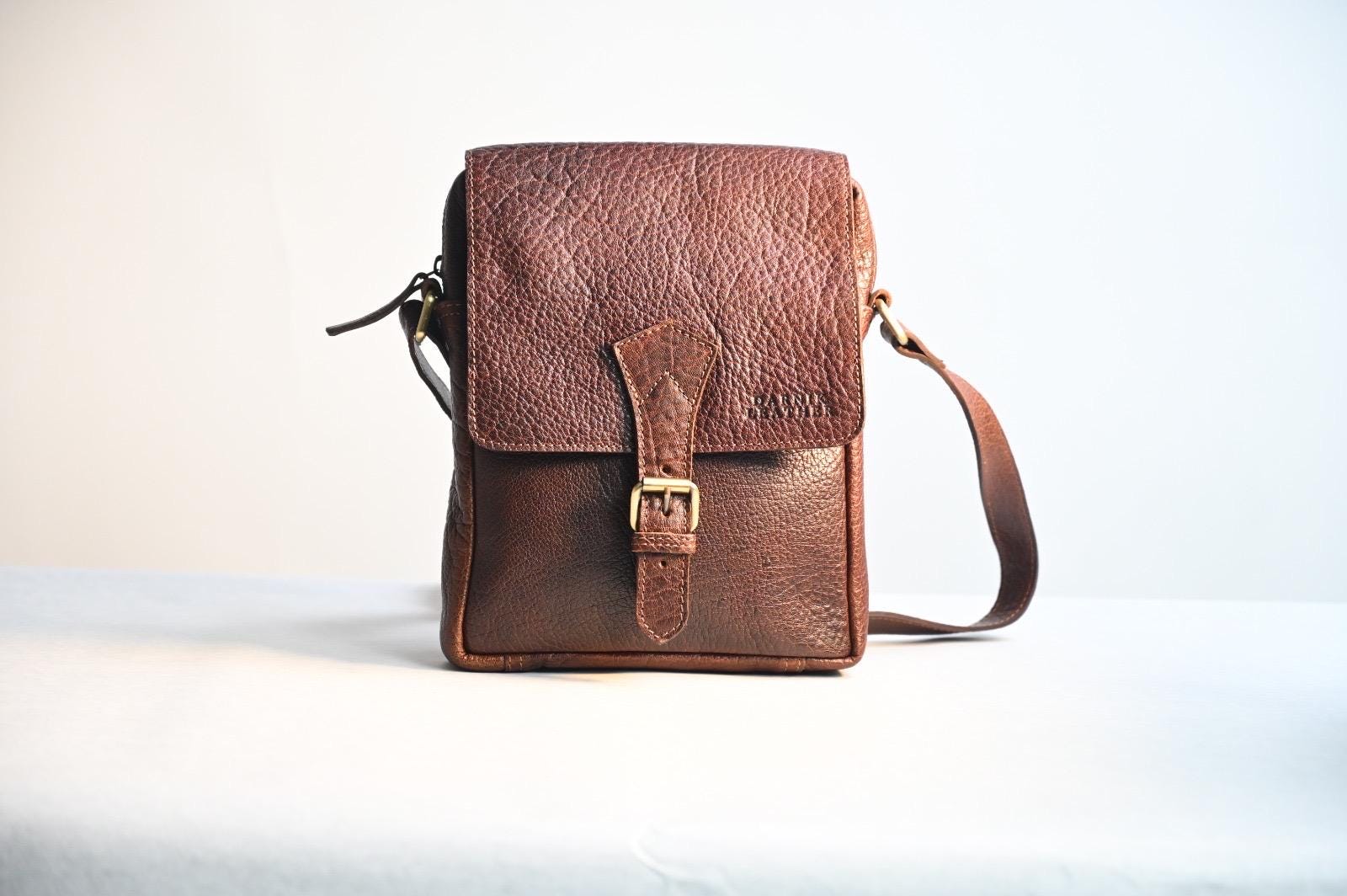 Leather Shoulder Bag for Men, Cowhide Messenger Bag, Compact