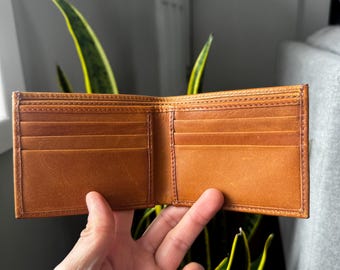 Personalized Men’s Leather Wallet, Handmade Leather Wallets, Custom Monogram Engraving, Father’s Day Gift Bifold