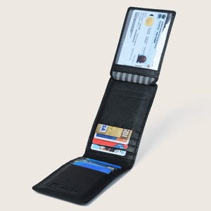 Black Leather Wallet for Men, Slim Bifold with ID Window, Full Grain Leather, Thoughtful Gift for Him,Genuine Leather Card Holder
