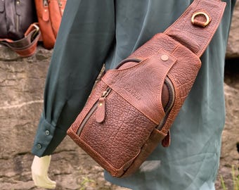 Bolso bandolera de piel, piel de bisonte, bolso cruzado para el pecho, bolso de viaje unisex