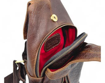 Handcrafted Bison Leather Crossbody Bag: Full-Grain bison Sling