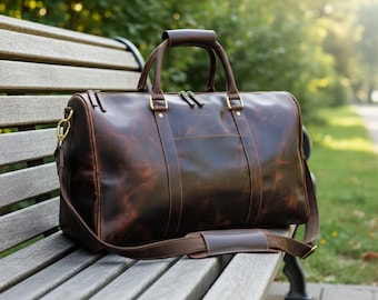 Handcrafted Vintage Style Buffalo Leather Duffel Bag, Gift for Him