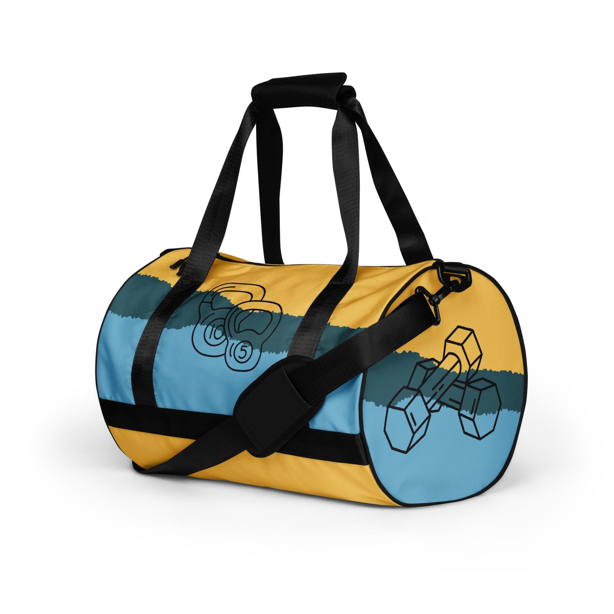 Sac de sport bleu jaune - Duffel Sports à imprimé intégral | Sac de sport de voyage, cadeau pour les amateurs de sport