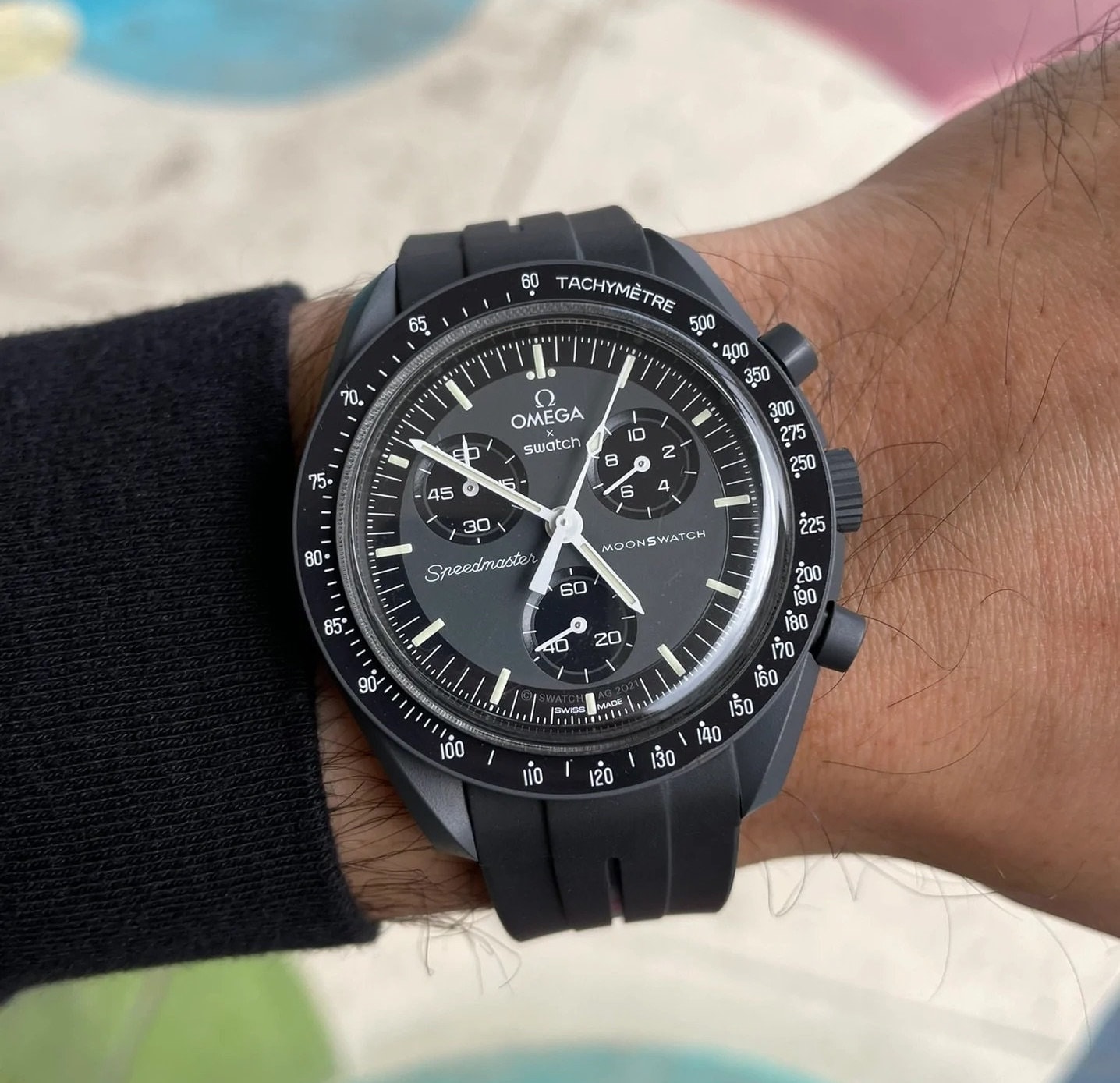 20MM Black Rubber Watch Strap for Omega Swatch Speedmaster Curved