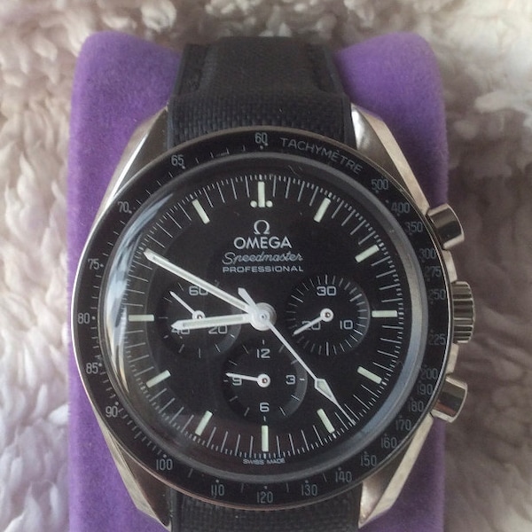 Black Rubber Sailcloth Watch Strap for Omega Speedmaster