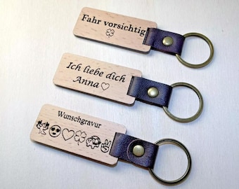 Schlüsselanhänger personalisiert aus Holz mit Gravur zum selbst gestalten - Schlüsselanhänger mit Wunschtext - Geschenk für Freunde, Familie