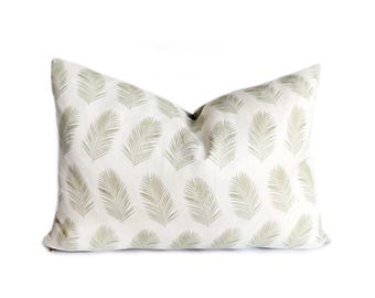 Palm Frond Linen Pillow Cover 14x20: Coastal Throw Pillow with Brass Zipper