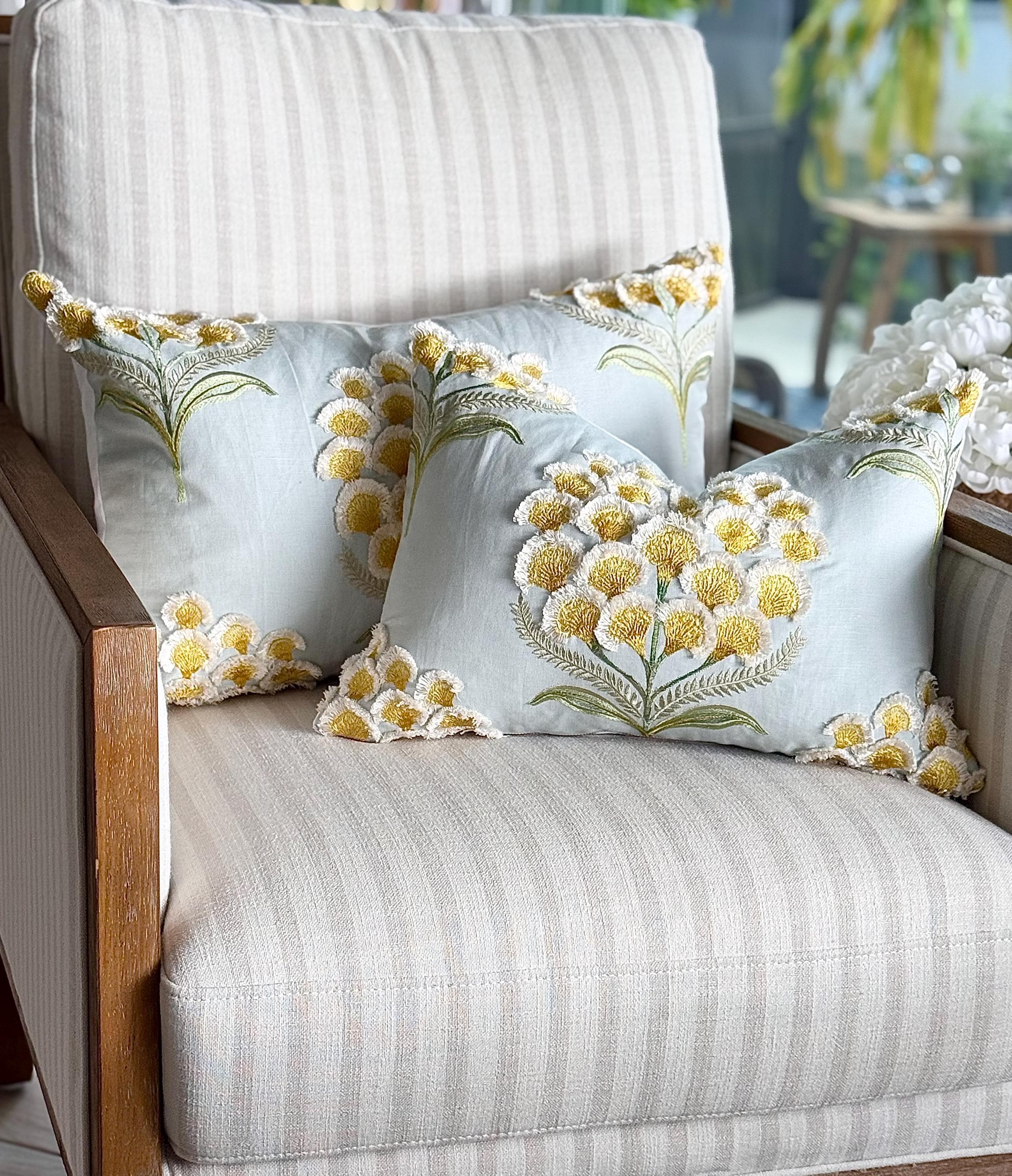 Schumacher Aurelia Embroidery Pillow Cover: Linen Cotton Blend, Brass ...
