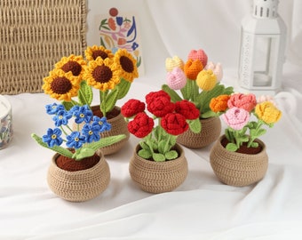 Cute Crochet Flowers Pot, Handmade Flowers, Teacher Gift, Crochet Flowers Gift, Birthday Gift, Crochet Bouquet, Crochet Flowers Handmade