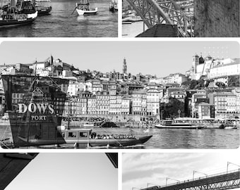 Set of 5 Black and White Photographs of Porto | Dom Luís I Bridge | Photographic Art of Porto | Digital Download