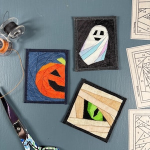 a Tiny Spook FPP Micro Quilt Pattern, Single Section Foundation Paper Piecing, Iron On Patches, by Summer Sleet