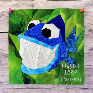 8&quot; 10&quot; 12&quot; FPP Piranha Fish Quilt Block Pattern: Foundation Paper Piecing (PDF Download)