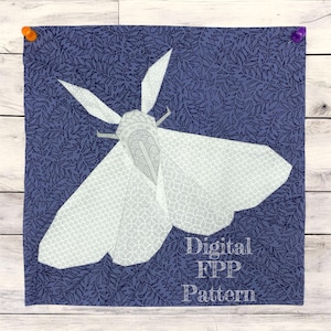 PDF 8” 10" 12" Square White Moth FPP Quilt Block Pattern Foundation Paper Piecing