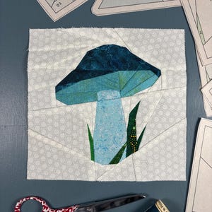 Patrón de bloque de colcha Hongo Mágico FPP de 6", 8", 10" y 12": Costura sobre papel (descarga en PDF)