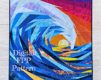 30" & 20" FPP Ocean Sunset Quilt Pattern: Foundation Paper Piecing Wall Hanging (PDF Download)
