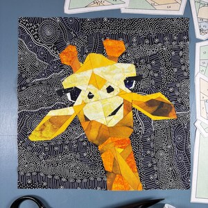 Modello per blocco di patchwork "Goofy Giraffe" da 10" e 12" con tecnica Foundation Paper Piecing (download PDF)