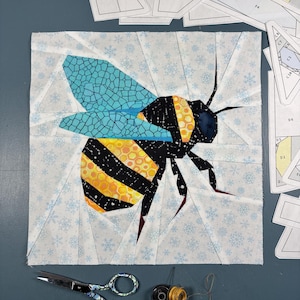 8” 10" 12" FPP Bumble Bee Quilt Block Pattern: Foundation Paper Piecing (PDF Download)