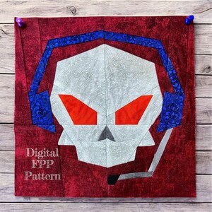 8" 10" 12" FPP Death Gamer Skull-quiltblokpatroon: foundation paperpiecing (pdf-download)