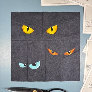 10" & 12" Eyes in the Dark FPP Quilt Block Pattern: Foundation Paper Piecing, Creepy Eyes
