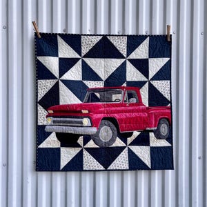 Patrón de colcha Country Roads de FPP de 76 x 76 cm: Foundation Paper Piecing, estilo americano de camioneta vintage (descarga en PDF)