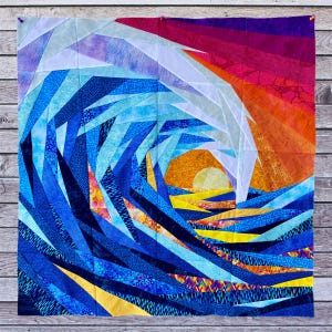 Quilt artistico in carta da parati con base in carta da parati con motivo tramonto sull'oceano FPP da 30" e 20" quadrati in PDF