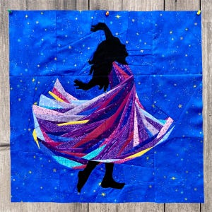 Modello per trapunta artistica FPP con ragazza danzante quadrata da 30" e 24" in PDF, da appendere alla parete, con base in carta per patchwork.