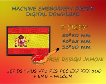 Descargar al instante el diseño de bordado de máquina de la bandera estatal de España en varios tamaños