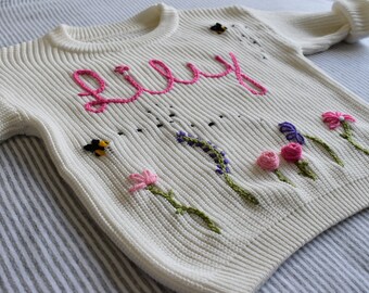 Hand Embroidered Personalised Name Jumper | Knit Jumper | Baby Gift | Kids Knitwear | Bespoke |
