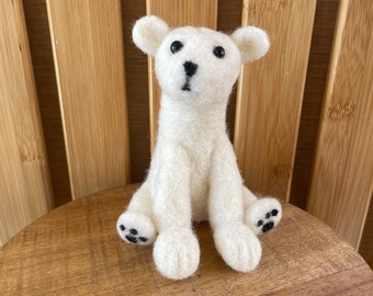 Polar bear needle felted wool polar bear wool sculpture needle felted animal nursery decor handmade childs gift whimsical bear gift for boy