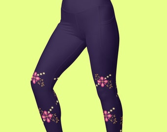 Leggings Gym Inspiration Eco-Friendly Leggings with Pockets Purple and Pink Leggings Gift for Her Self-Care Purple Matching Bra and Leggings