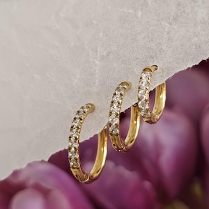 Petites créoles Huggie, créoles en or ou en argent, zircone cubique, acier inoxydable hypoallergénique, cadeau minimaliste, bijoux