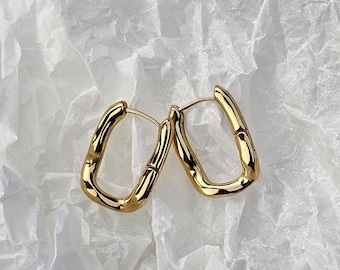 Pendientes de aro ovalados de oro grueso para mujer, de acero inoxidable hipoalergénico chapado en oro de 18 quilates, joyería duradera y de uso diario.