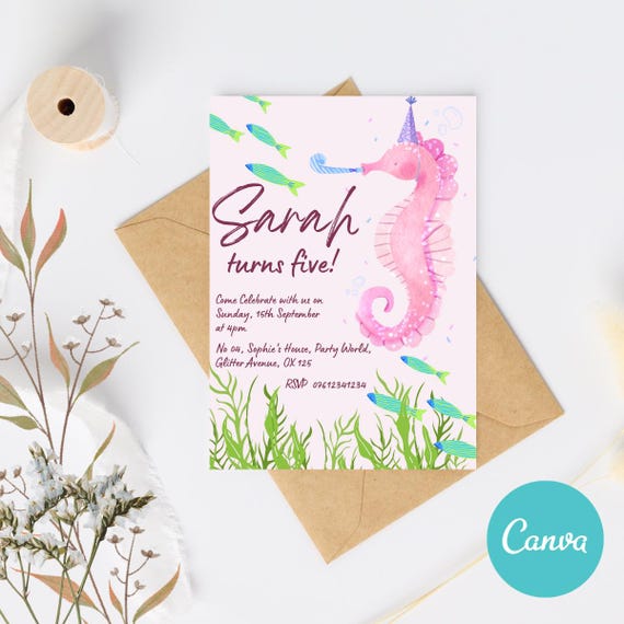 Underwater Birthday Invitation Pastel Birthday Invitation Colorful Underwater Invite Fish and Seahorse Party Invite Under the Sea Birthday