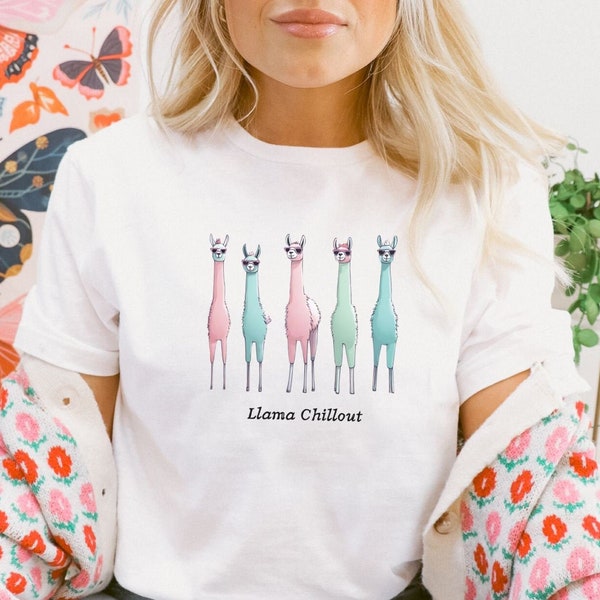Fun and Whimsical Llama Chillout Shirt, Pastel Llamas in Sunglasses Shirt, Perfect Summer gift for teens and tweens, trendy and tik tok tee